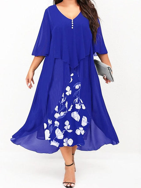 Women's Layered Chiffon Midi Dress with Panel Design