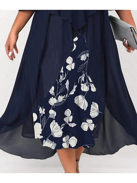 Women's Layered Chiffon Midi Dress with Panel Design