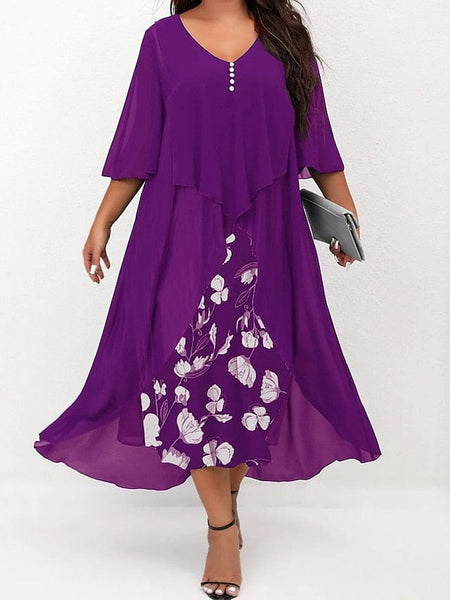 Dark Blue Midi Dress with White Flowers