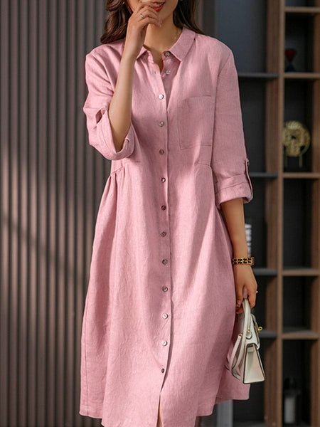 Elegant French Show Thin Solid Color Midi Dress