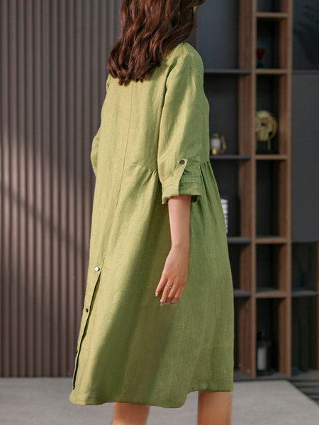Elegant French Show Thin Solid Color Midi Dress