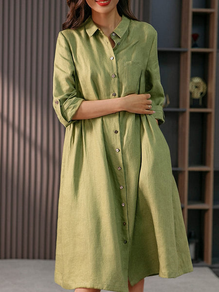 Elegant French Show Thin Solid Color Midi Dress