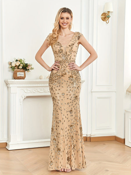 Elegant Glam Sequined Sleeveless Ankle Length Bodycon Party Dress