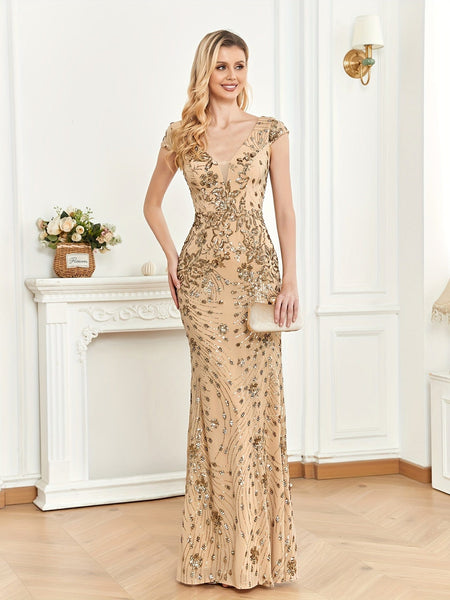 Elegant Glam Sequined Sleeveless Ankle Length Bodycon Party Dress