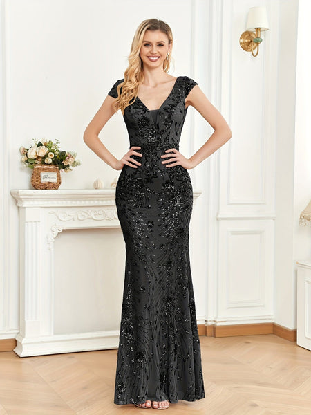Elegant Glam Sequined Sleeveless Ankle Length Bodycon Party Dress
