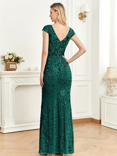 Elegant Glam Sequined Sleeveless Ankle Length Bodycon Party Dress