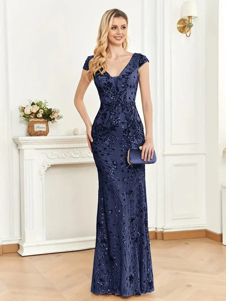 Elegant Glam Sequined Sleeveless Ankle Length Bodycon Party Dress