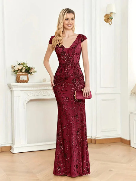 Elegant Glam Sequined Sleeveless Ankle Length Bodycon Party Dress