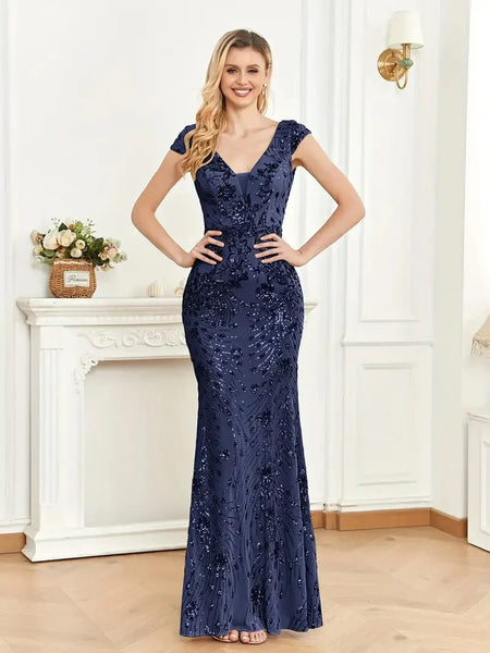 Elegant Glam Sequined Sleeveless Ankle Length Bodycon Party Dress