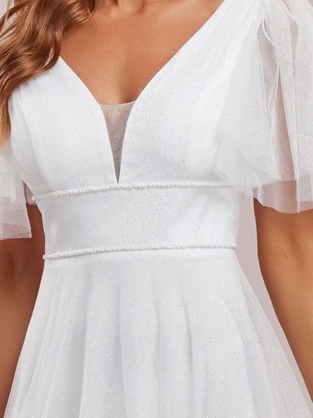 Elegant Golden Stamped Ruffle Sleeve Evening Gown