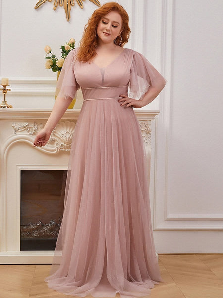 Elegant Golden Stamped Ruffle Sleeve Evening Gown