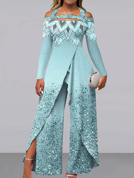 Women's Rose Gold Mandalas Gradient Off-Shoulder Formal Jumpsuit