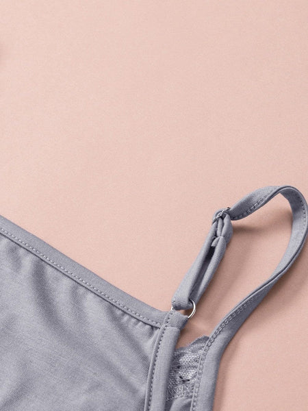 Elegant Gray Lace Trim V Neck Camisole Top