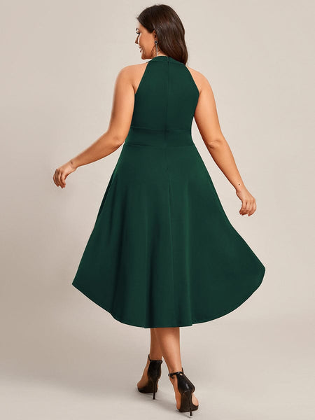 Women's Forest Green High-Low V-Neck Cocktail Dress