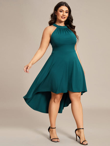 Women's Forest Green High-Low V-Neck Cocktail Dress