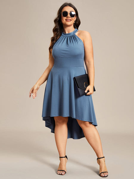 Women's Forest Green High-Low V-Neck Cocktail Dress