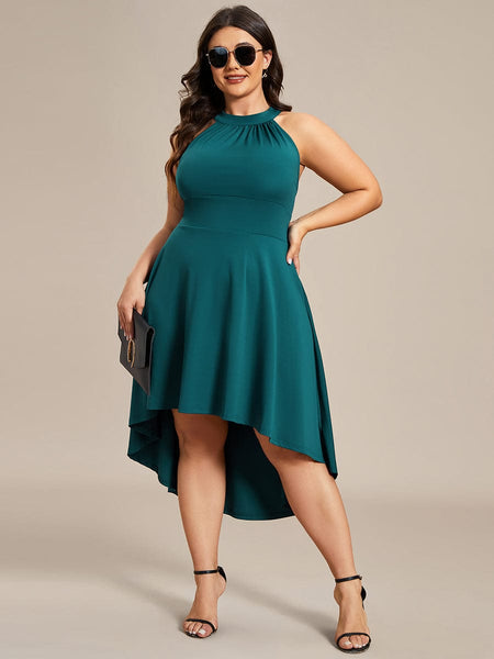 Women's Forest Green High-Low V-Neck Cocktail Dress