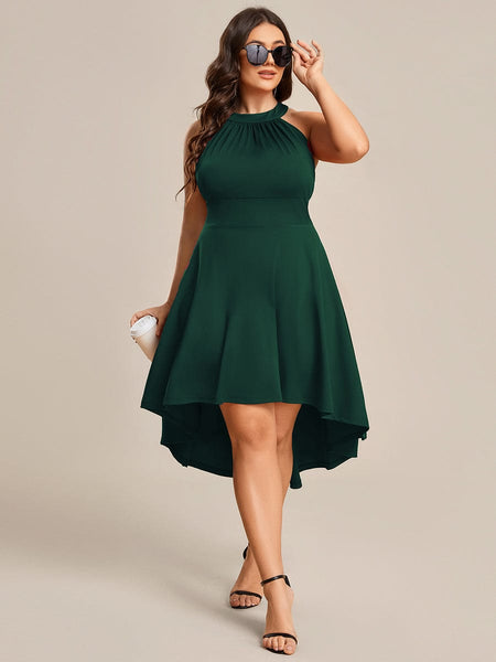 Women's Forest Green High-Low V-Neck Cocktail Dress