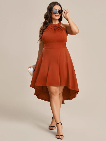 Women's Forest Green High-Low V-Neck Cocktail Dress