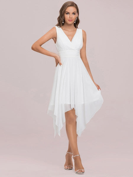 Charming Knee Length Chiffon Dress with V Neckline