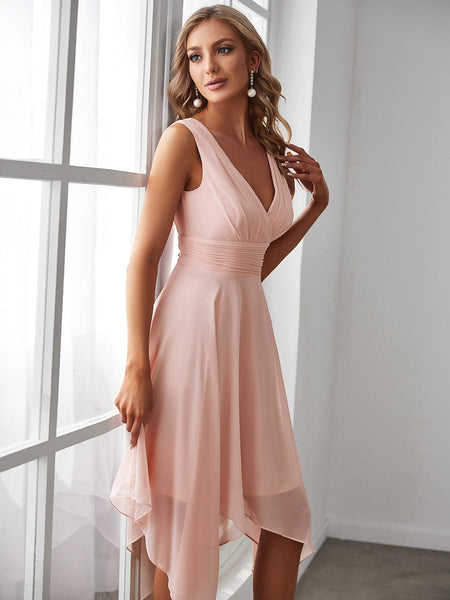 Charming Knee Length Chiffon Dress with V Neckline