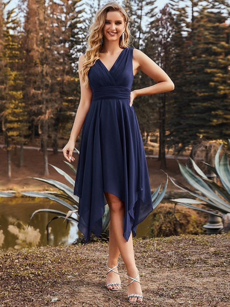 Charming Knee Length Chiffon Dress with V Neckline