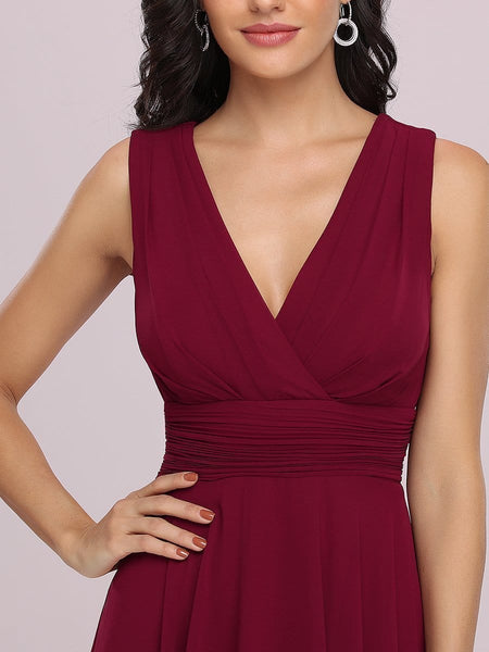Women's Navy V-Neck Chiffon Midi Dress with Asymmetrical Hem