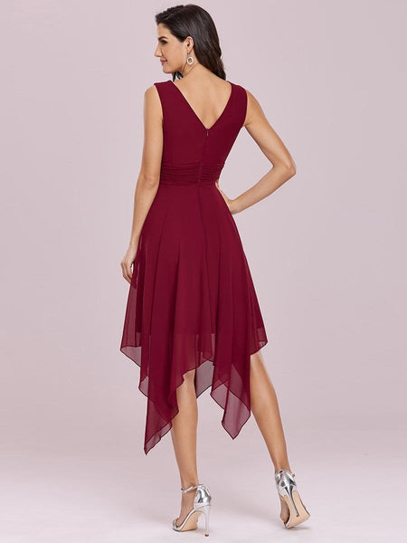 Women's Burgundy Chiffon A-Line Wedding Guest Dress
