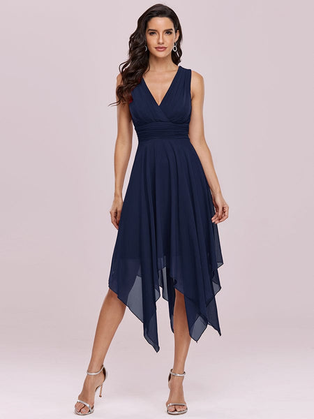 Charming Knee Length Chiffon Dress with V Neckline