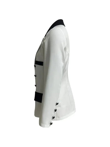 Elegant Lapel Open Front Blazer with Color Block Design