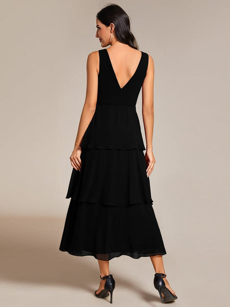 Women's Layered Chiffon V-Neck Wedding Guest Dress