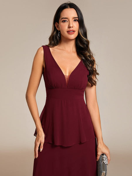 Women's Layered Chiffon V-Neck Wedding Guest Dress