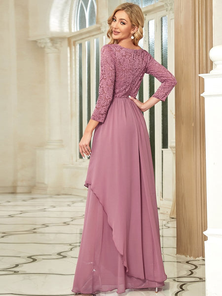 Elegant Long Sleeve Lace Mother Dress with Floral Details