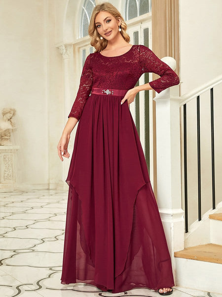 Elegant Long Sleeve Lace Mother Dress with Floral Details