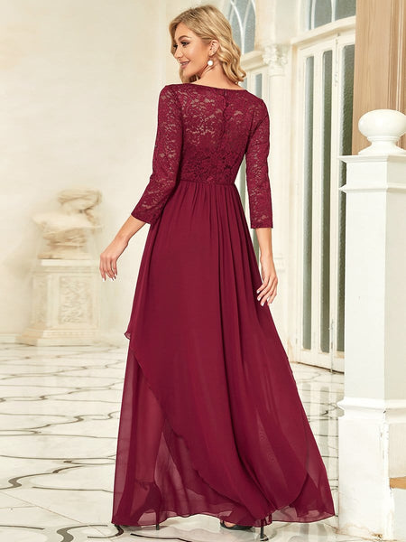Elegant Long Sleeve Lace Mother Dress with Floral Details