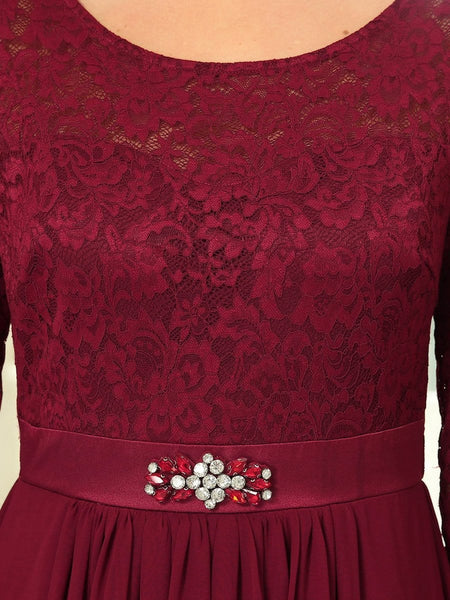 Elegant Long Sleeve Lace Mother Dress with Floral Details