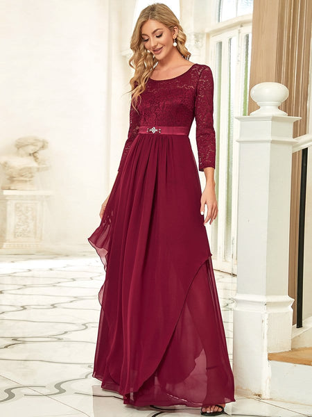 Elegant Long Sleeve Lace Mother Dress with Floral Details