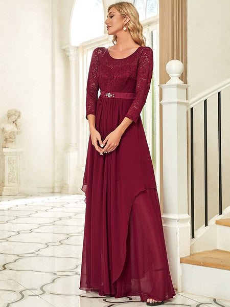 Elegant Long Sleeve Lace Mother Dress with Floral Details