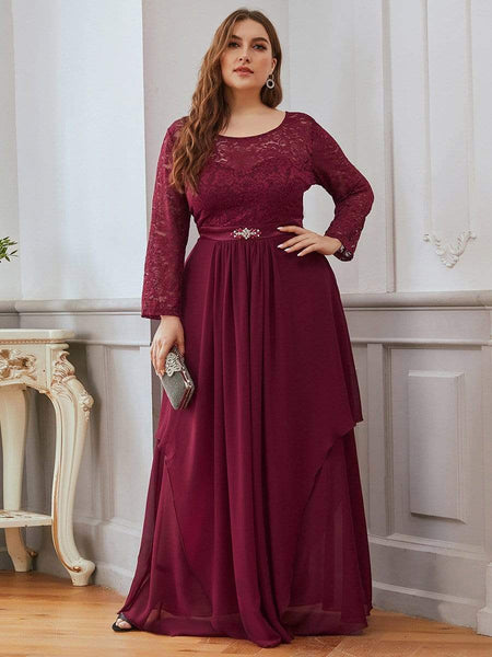 Elegant Long Sleeve Lace Mother Dress with Floral Details
