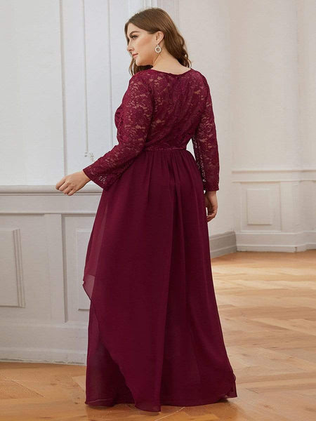 Elegant Long Sleeve Lace Mother Dress with Floral Details