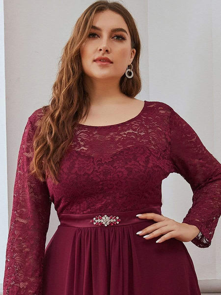 Elegant Long Sleeve Lace Mother Dress with Floral Details