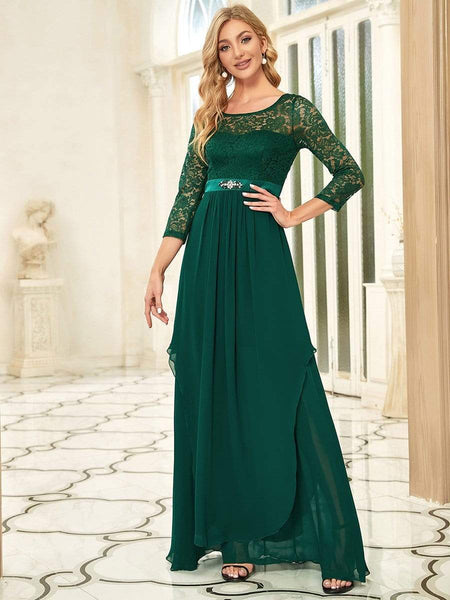 Elegant Long Sleeve Lace Mother Dress with Floral Details