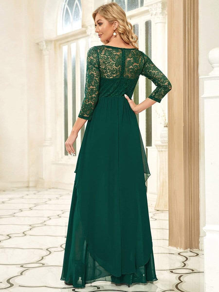 Elegant Long Sleeve Lace Mother Dress with Floral Details