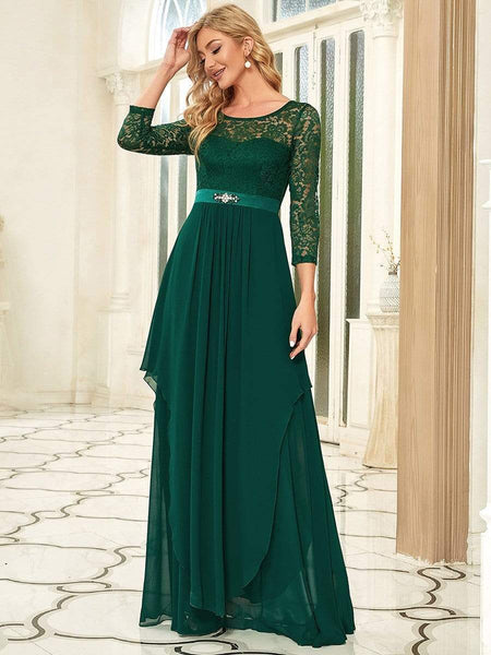 Elegant Long Sleeve Lace Mother Dress with Floral Details