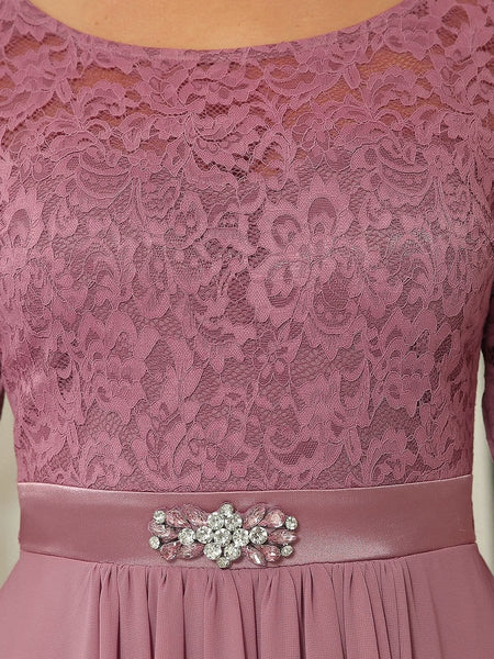 Elegant Long Sleeve Lace Mother Dress with Floral Details
