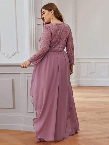 Elegant Long Sleeve Lace Mother Dress with Floral Details