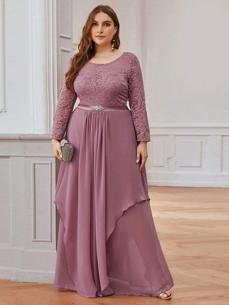 Elegant Long Sleeve Lace Mother Dress with Floral Details