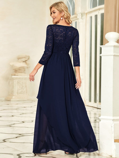 Elegant Long Sleeve Lace Mother Dress with Floral Details