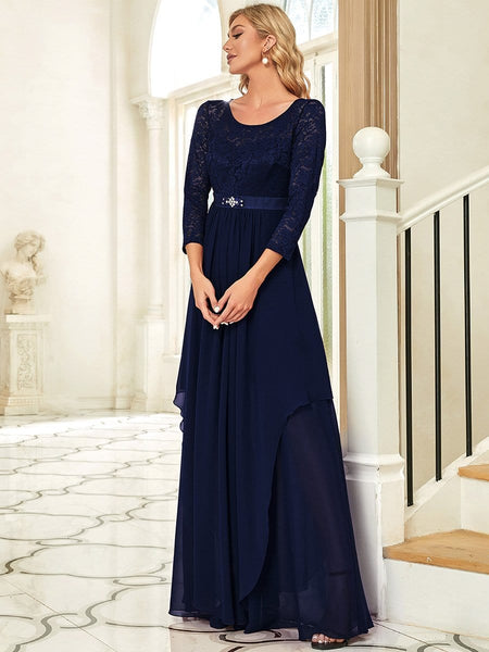 Elegant Long Sleeve Lace Mother Dress with Floral Details