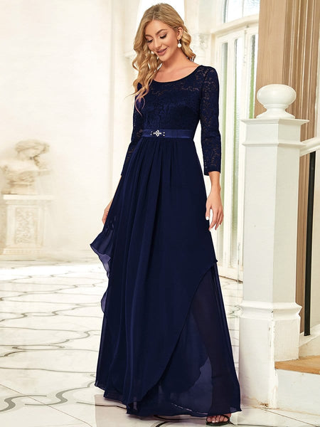 Elegant Long Sleeve Lace Mother Dress with Floral Details